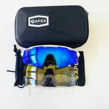 Load image into Gallery viewer, WIGAN WHEELERS APEX ATTACK SUNGLASSES - WHITE / BLUE REVO LENS