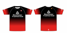 Load image into Gallery viewer, MANCHESTER TRI FULL CUSTOM T SHIRT - black to red (design 2)