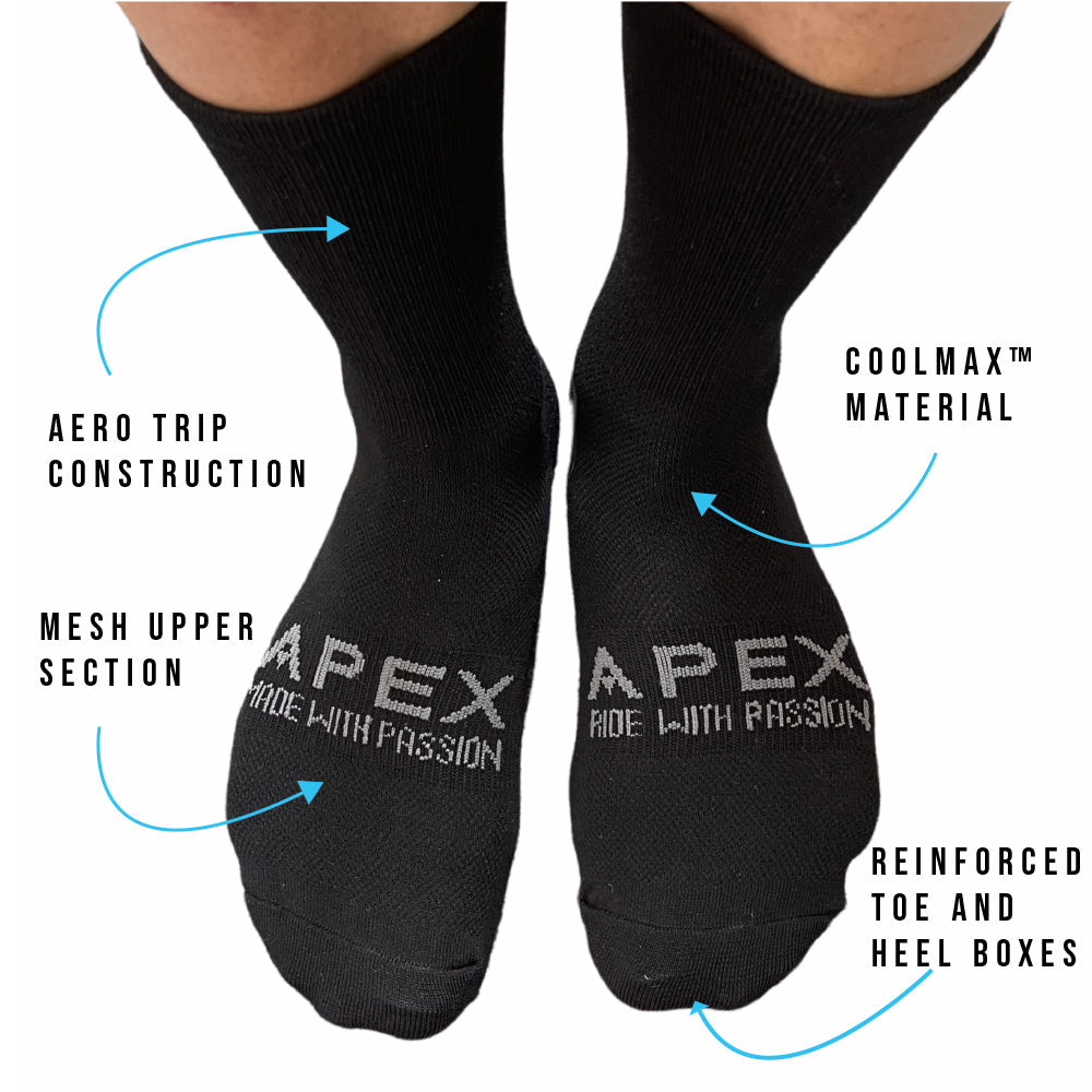 FLYING MONKS TRI PREMIUM CYCLING SOCKS (3 PACK) BLACK (QZ100)