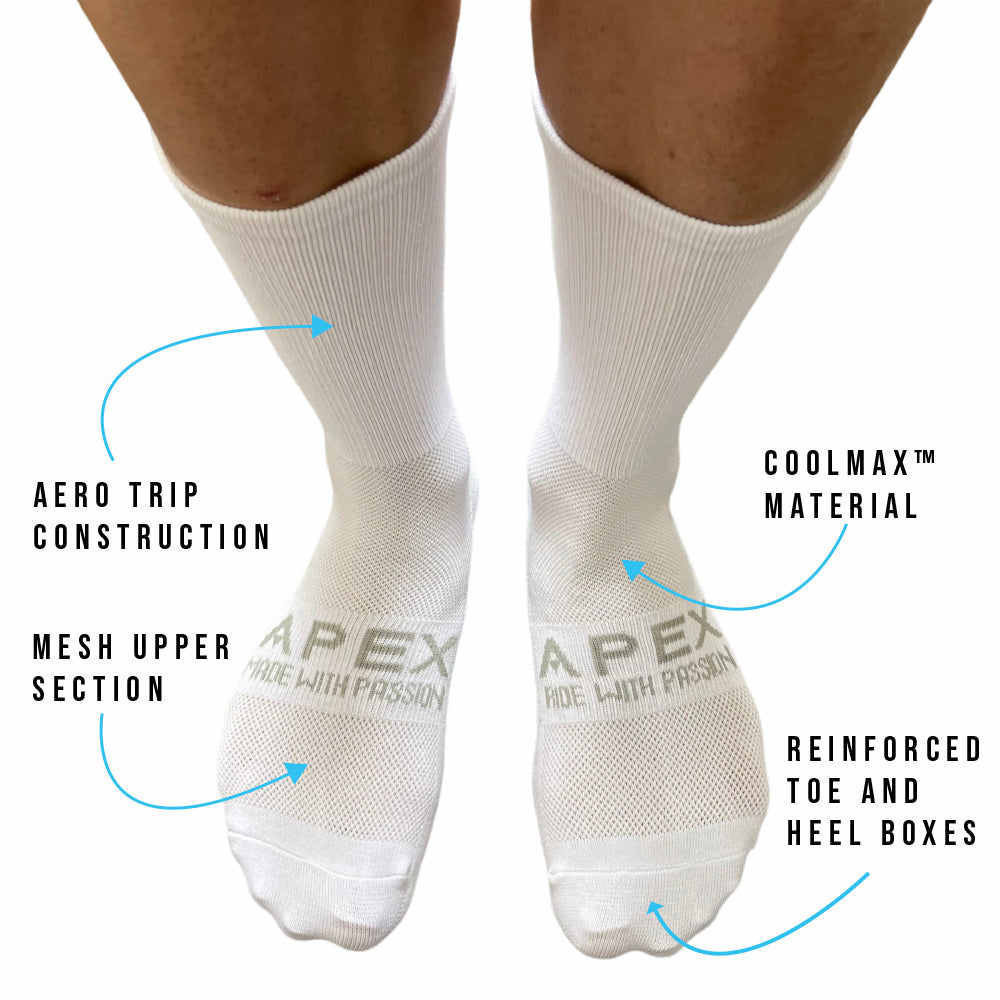 PEAK 001 APEX PREMIUM CYCLING SOCKS (3 PACK) WHITE (QZ100)