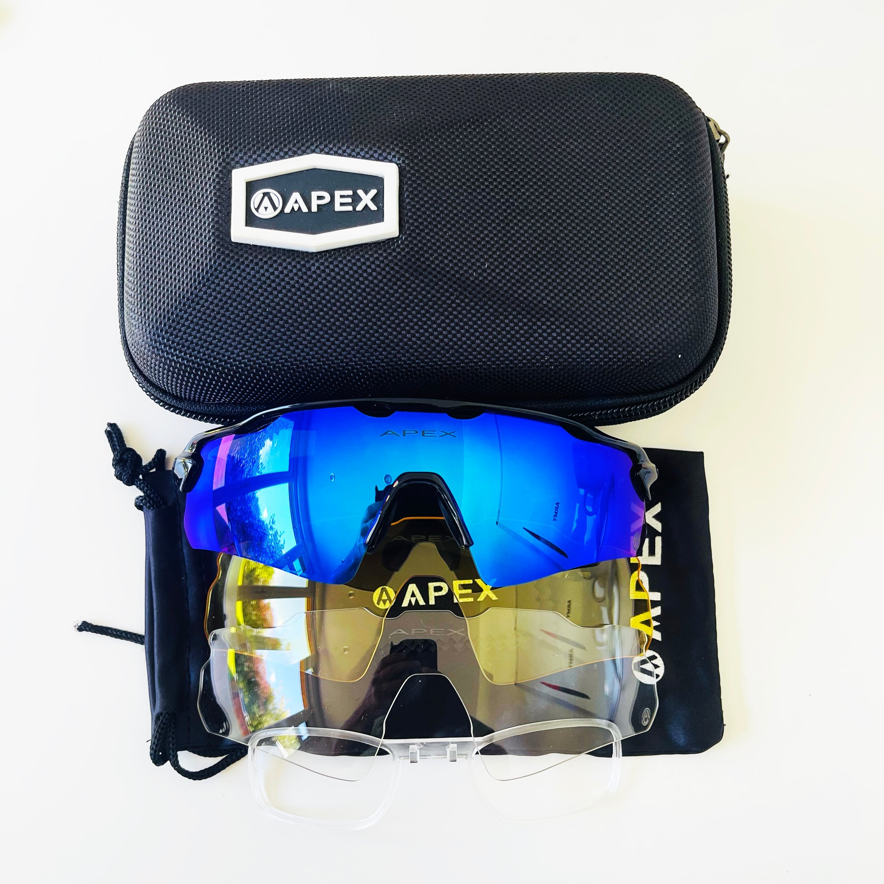 FLYING MONKS APEX ATTACK SUNGLASSES - BLACK / BLUE REVO LENS