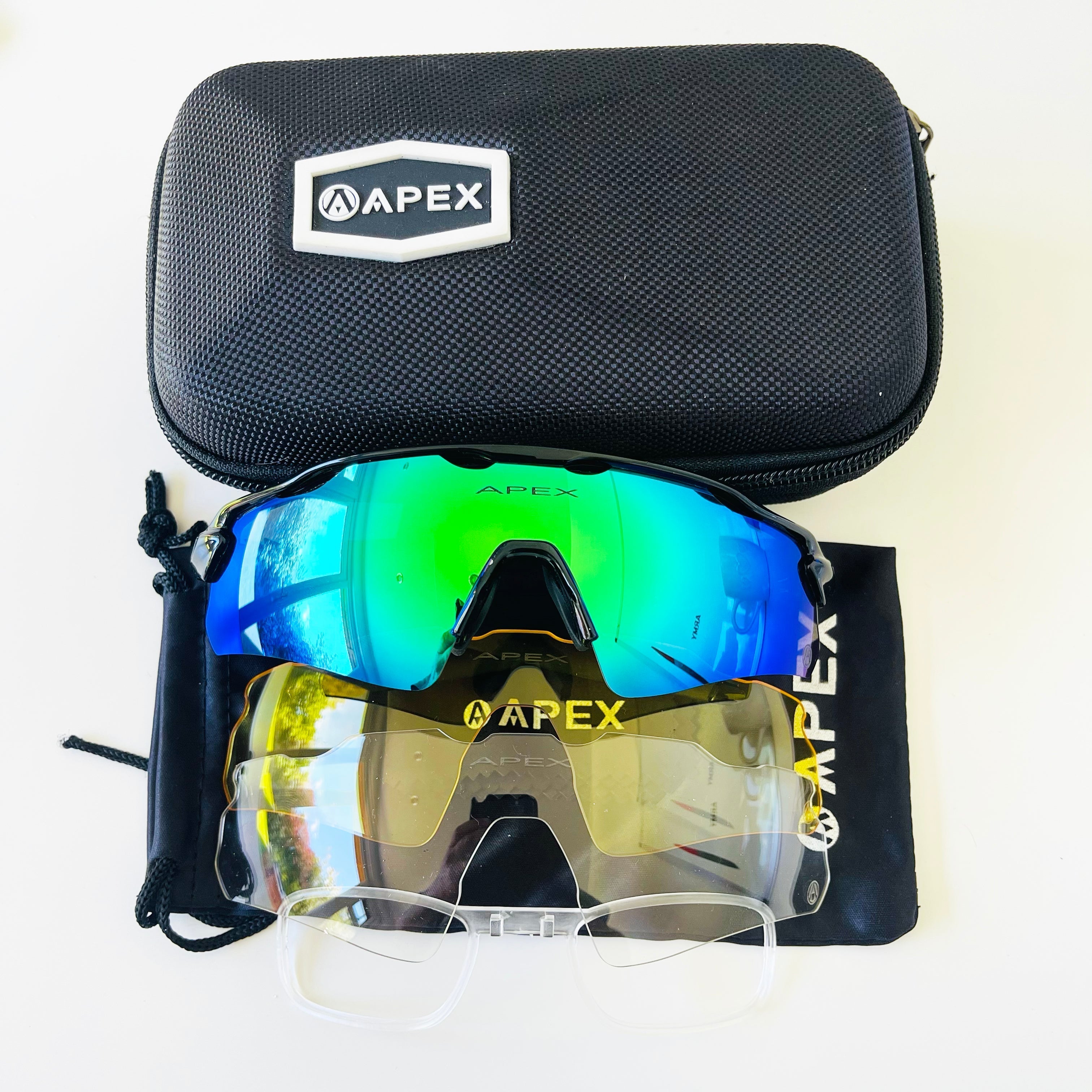 YORKS APEX ATTACK SUNGLASSES - BLACK / GREEN REVO LENS