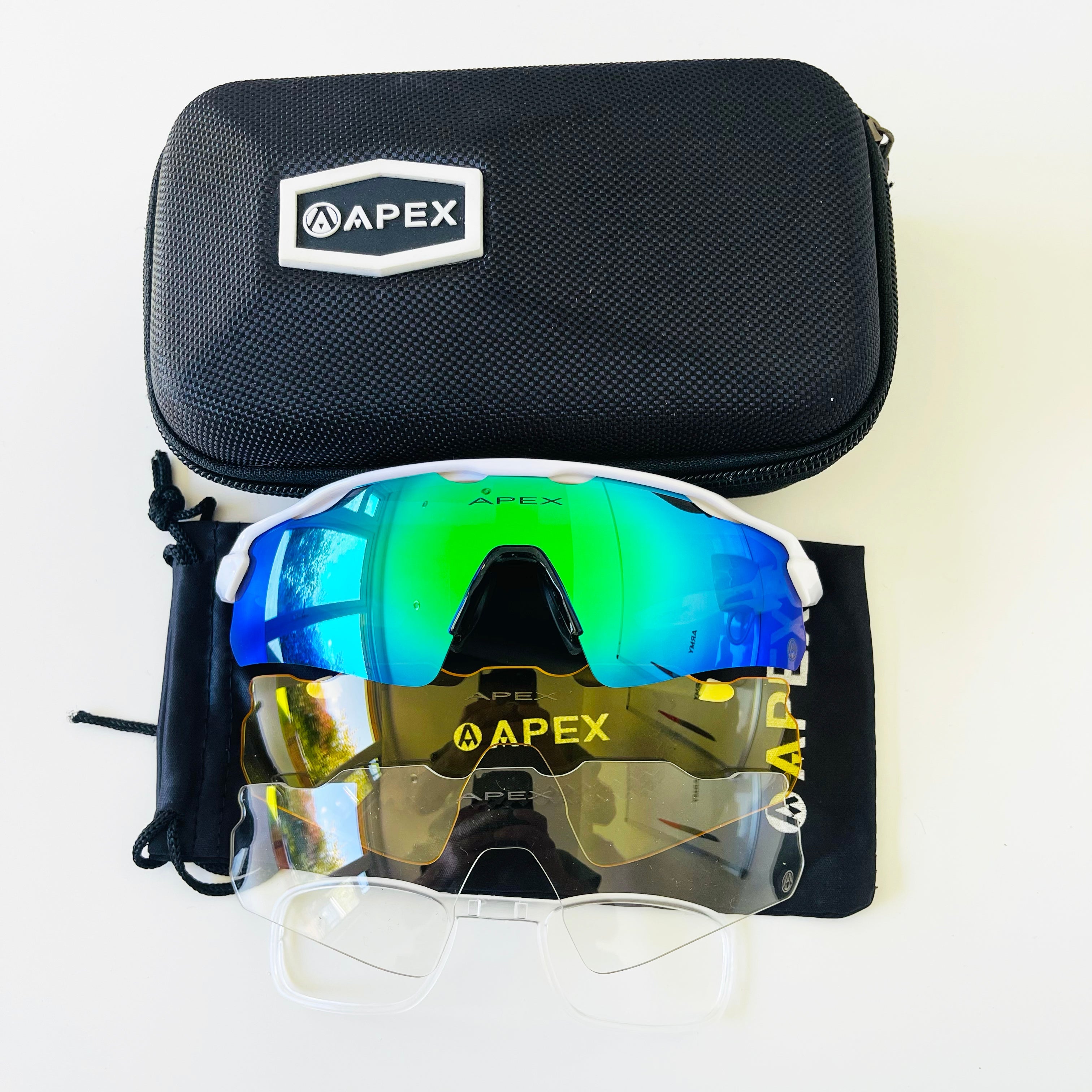 ROYAL SIGNALS CYCLING APEX ATTACK SUNGLASSES - WHITE / GREEN REVO LENS