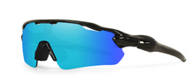 Load image into Gallery viewer, WEST WALES APEX ATTACK SUNGLASSES - BLACK / BLUE REVO LENS