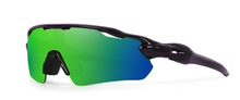 Load image into Gallery viewer, EASTSIDE WHEELERS APEX ATTACK SUNGLASSES - BLACK / GREEN REVO LENS