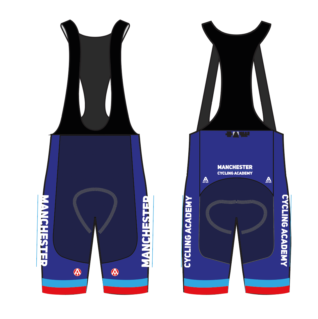 MANCHESTER ACADEMY TEAM BIB SHORTS - inc kids
