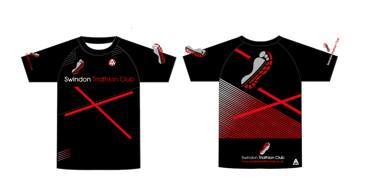 SWINDON TRI FULL CUSTOM T SHIRT - BLACK RED
